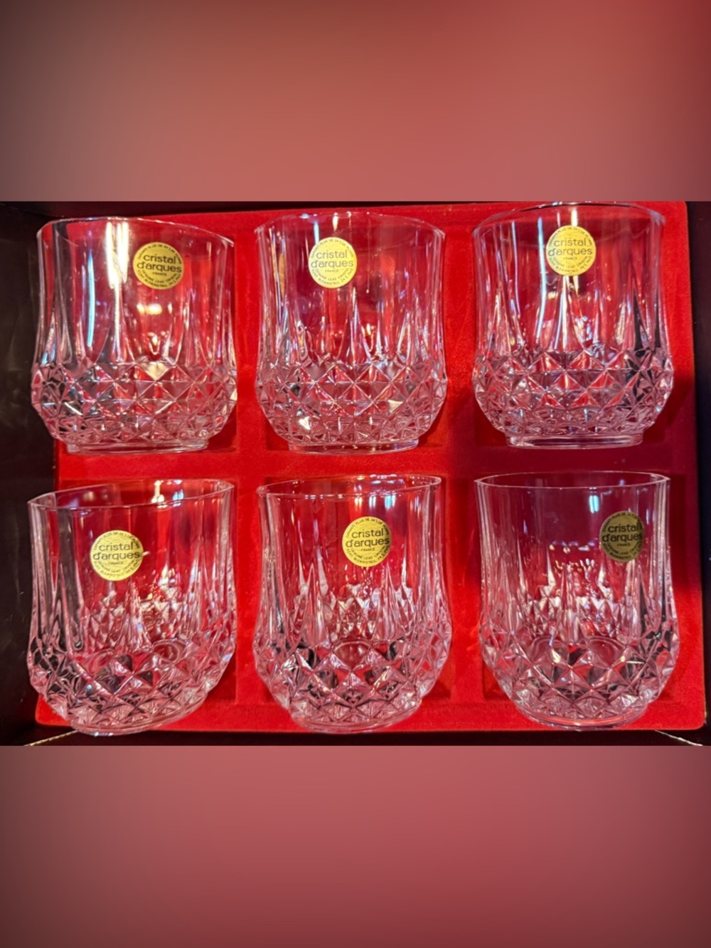 Longchamp Clear Cut Crystal dbl old fashioned Faceted - NEW! 32 cl -Set of Six
